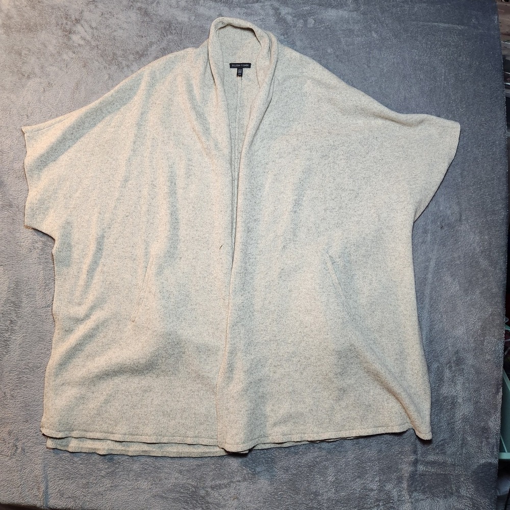 Eileen Fisher Sweater Womens S/M Beige Wrap Pockets Yak Merino Wool